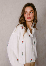 Embroidered Parrots Linen Shirt