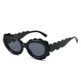 black scalloped women sunglasses, wavy frame, affordable french fashion, fun accessories