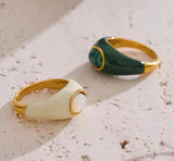 Green Enamel Natural Malachite Ring