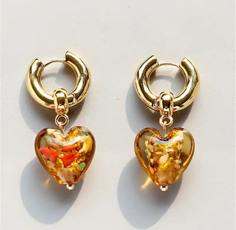 Glass Heart Drop Earrings