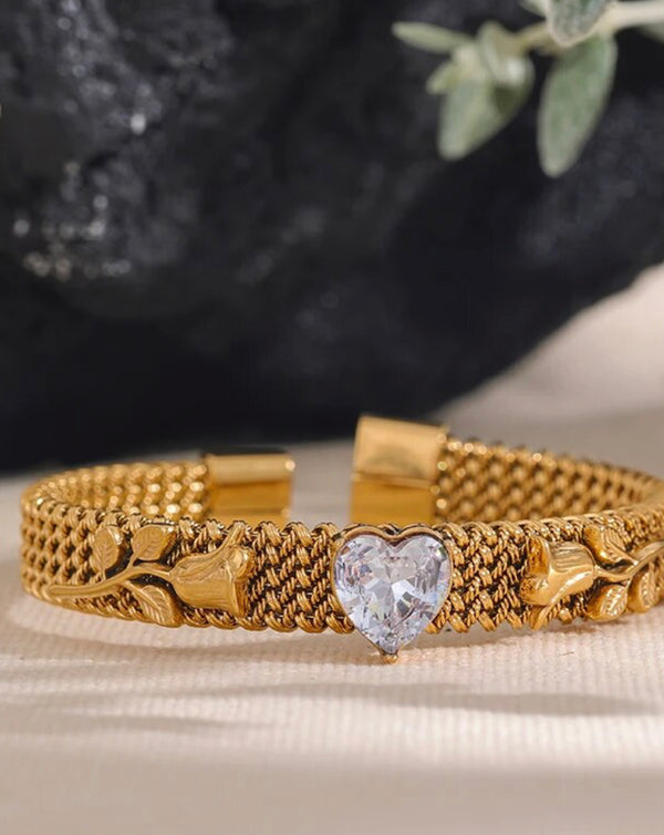 Heart & Flowers Cuff Bangle