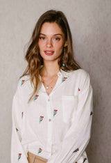 Embroidered Parrots Linen Shirt