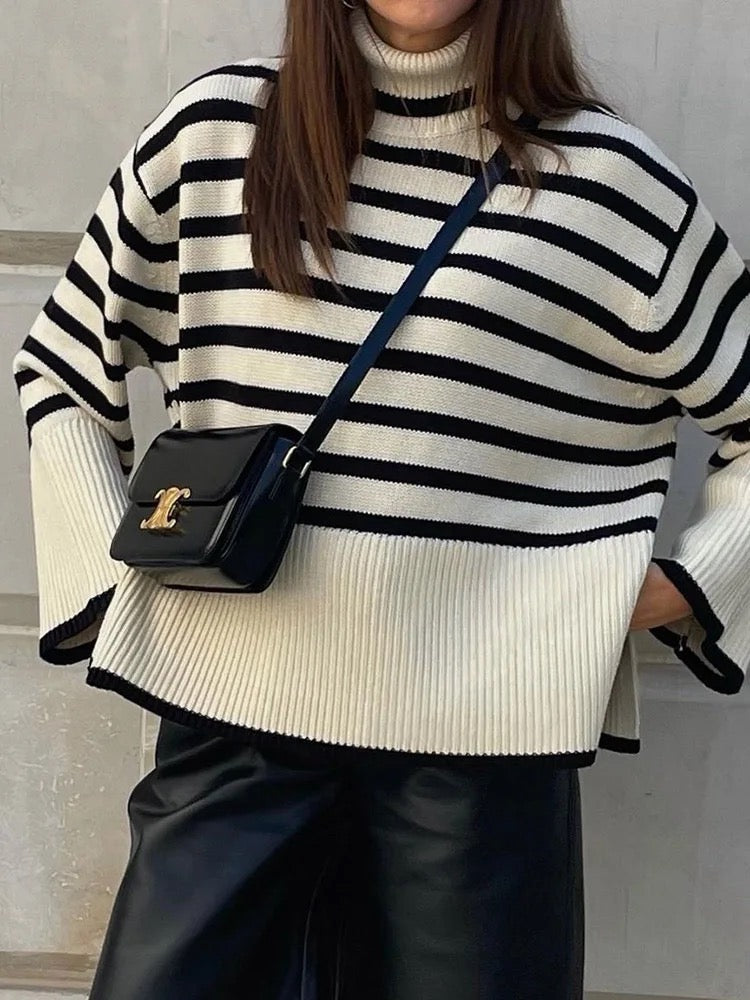 Knitwear Melbourne,  jumper , french fashion brand, online french label, striped long sleeves jumper, french fashion label, black and white