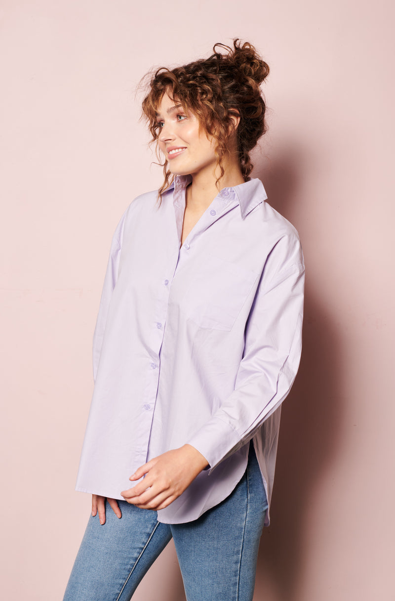 online french shirt, womenswear top, Parisian style, french label, french fashion style, Parisian label,  lilac cotton shirts