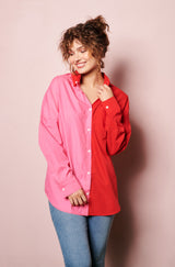 Online womenswear label, French Fashion top, parisian shirt, pink and red top, online french label