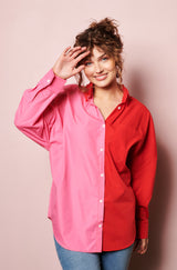 French Fashion top, parisian shirt, pink and red top, french label
