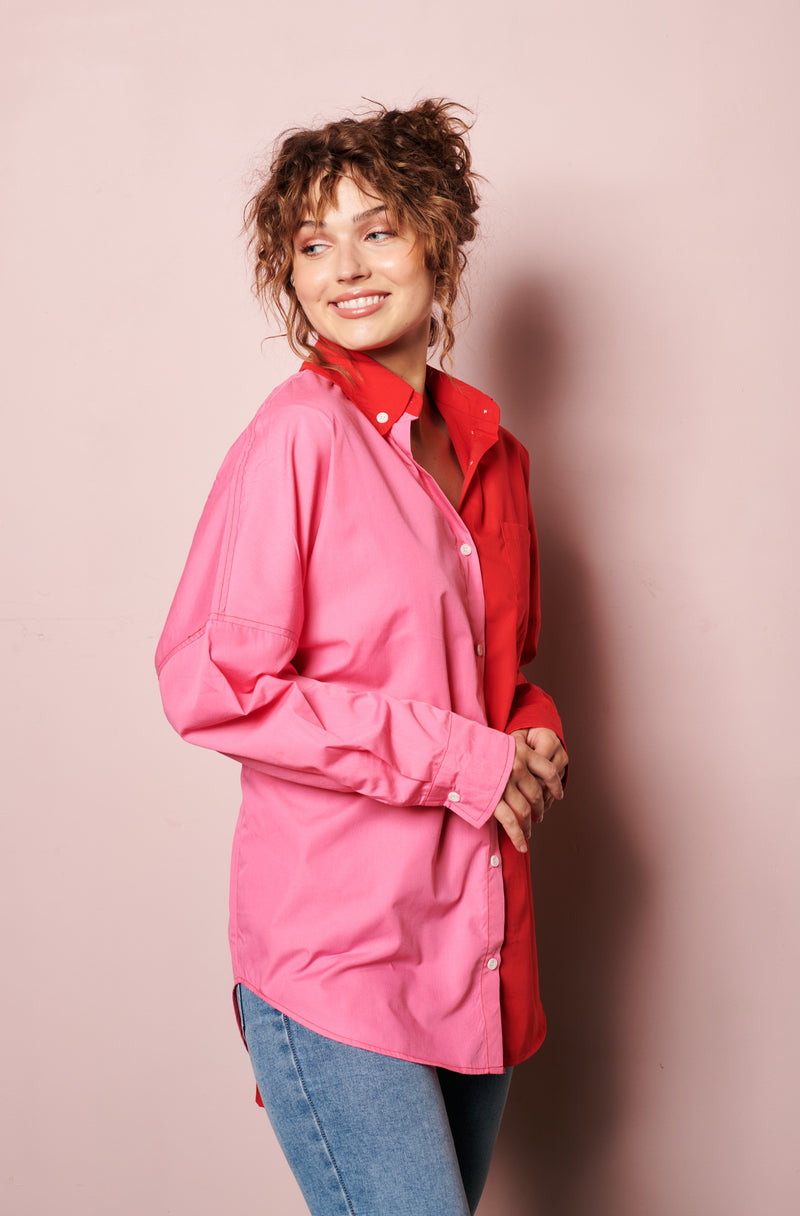 Online womenswear label, French Fashion top, parisian shirt, pink and red top, online french label