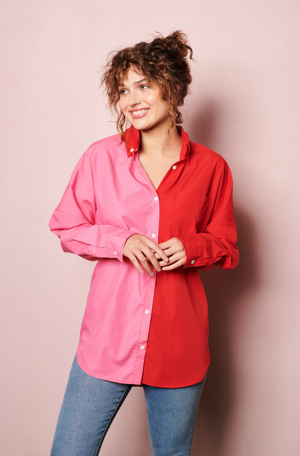 French Fashion top, parisian shirt, pink and red top, online french label
