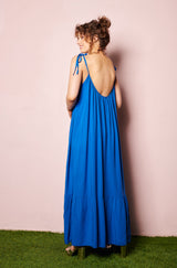 On trend dress, Blue solid maxi dress, tie shoulder dresses, online womens french label, viscose womens dress