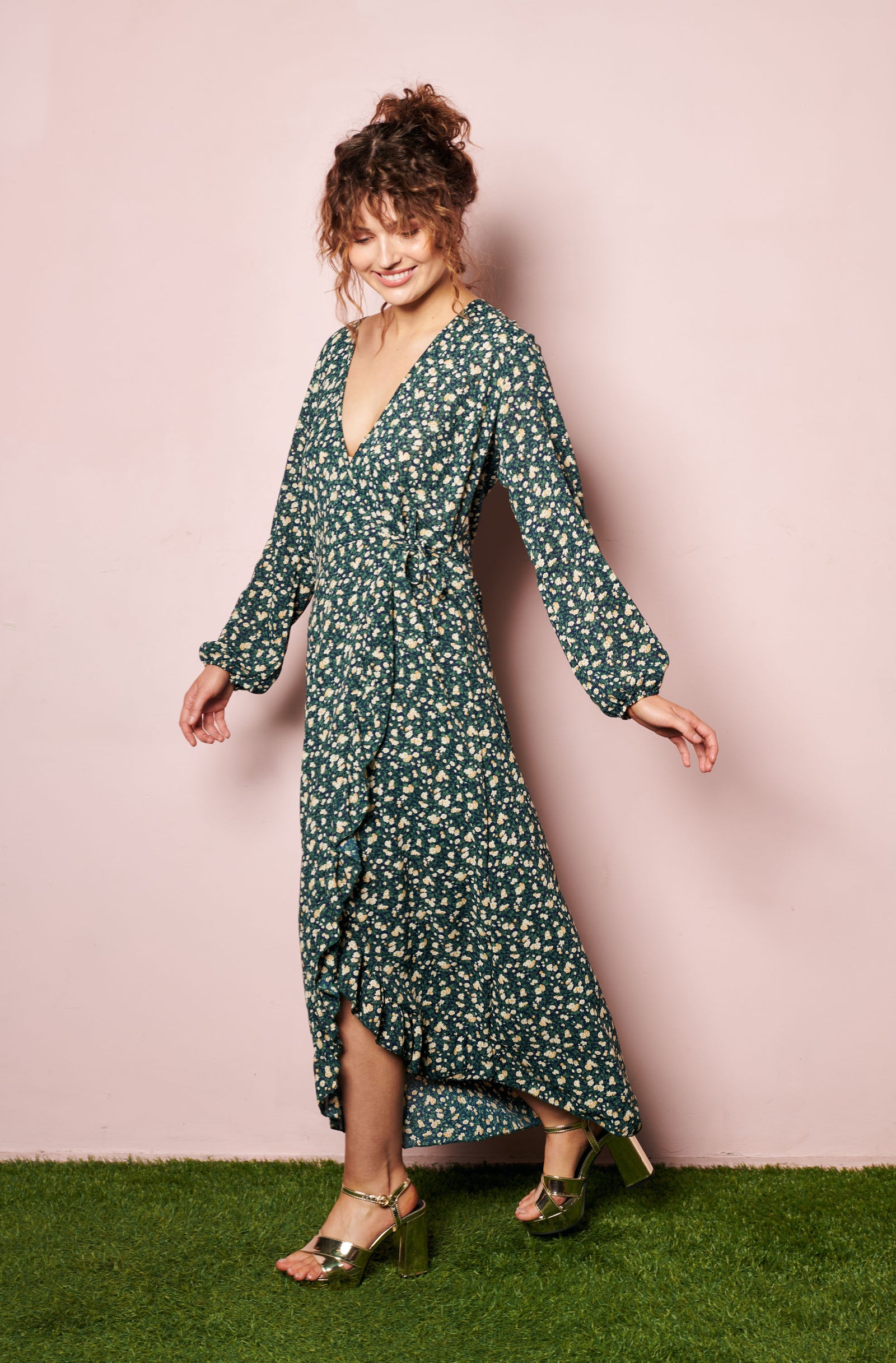 Floral Wrap Around Dress | French dress with long sleeves