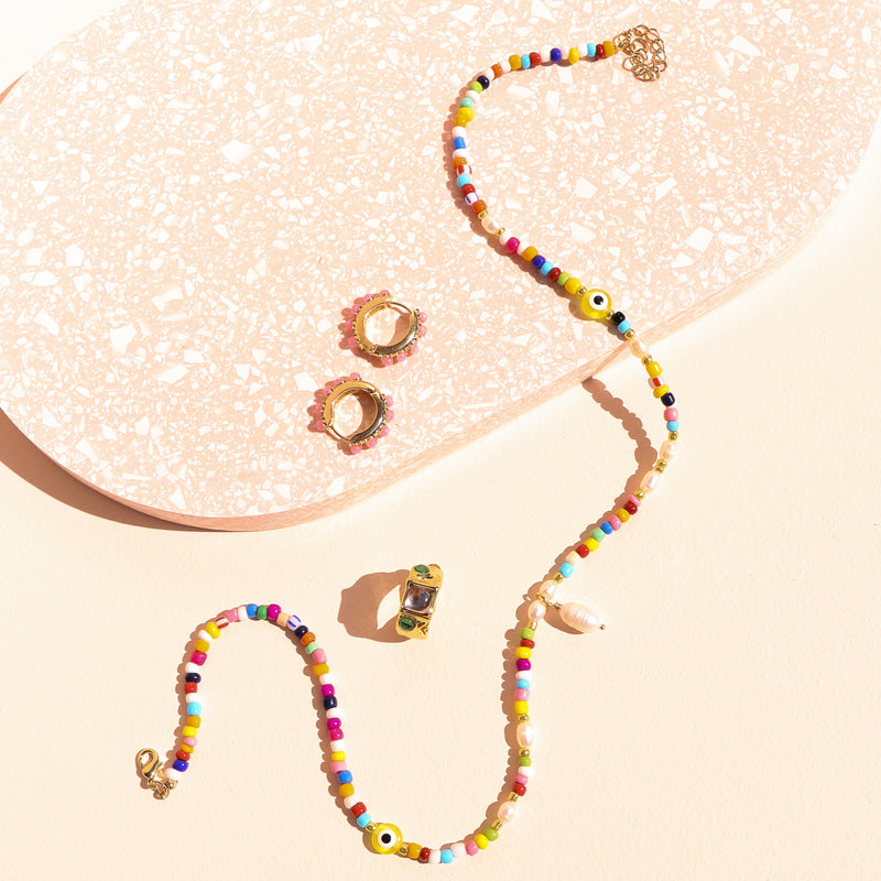 Colourful Beads With Real Pearls Necklace
