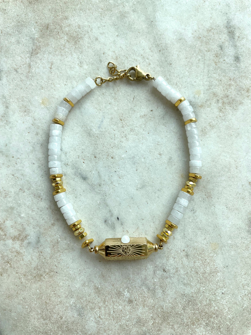 White Jade Semi Precious Stones Bracelet