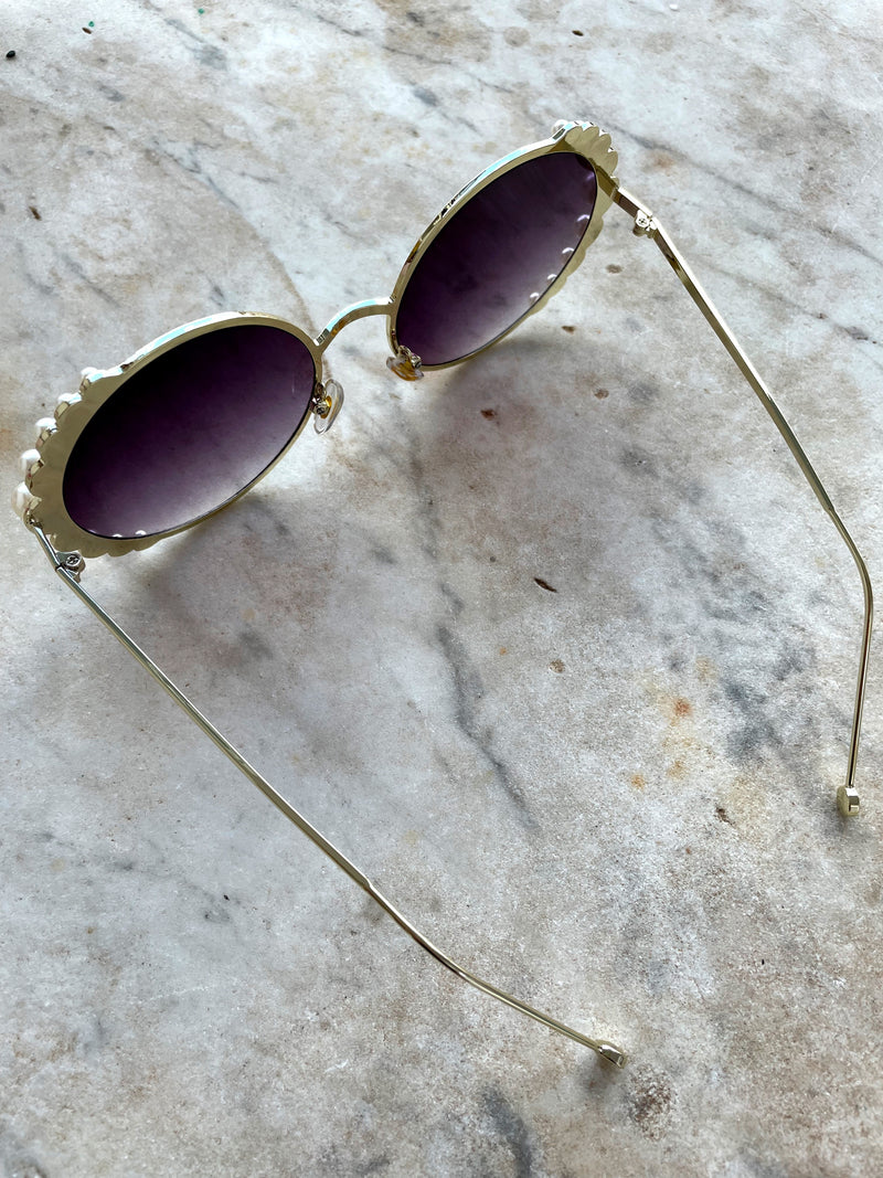 affordable sunglasses, gold pearl round sunnies, french fashion label, online womens accessories shop