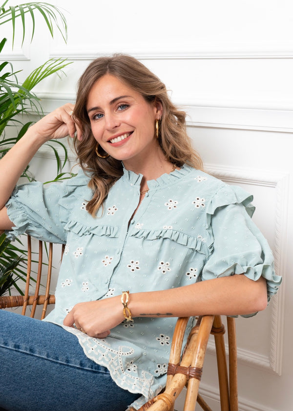 French blouse clothing Australia , Womens tops australia online, Lace shirt, frill shirt, mint embroidered top, online blouse french