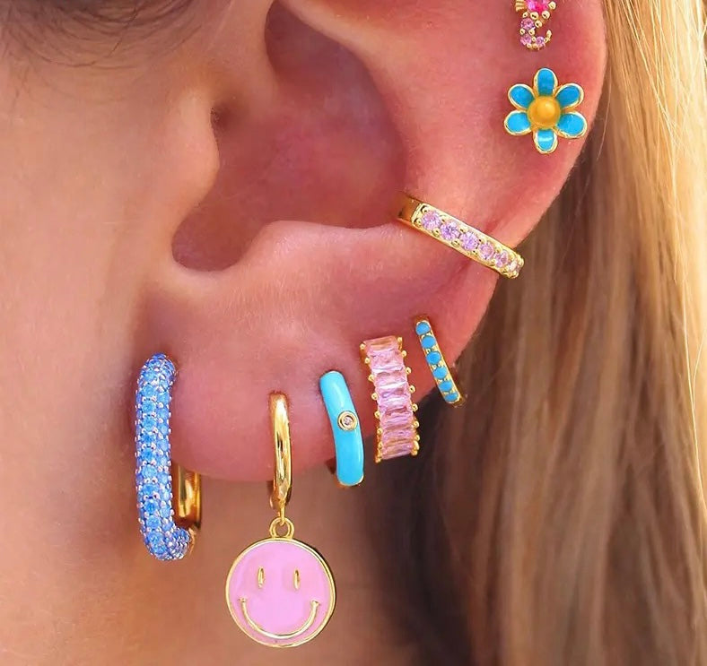 Enamel Huggie Earrings - Turquoise