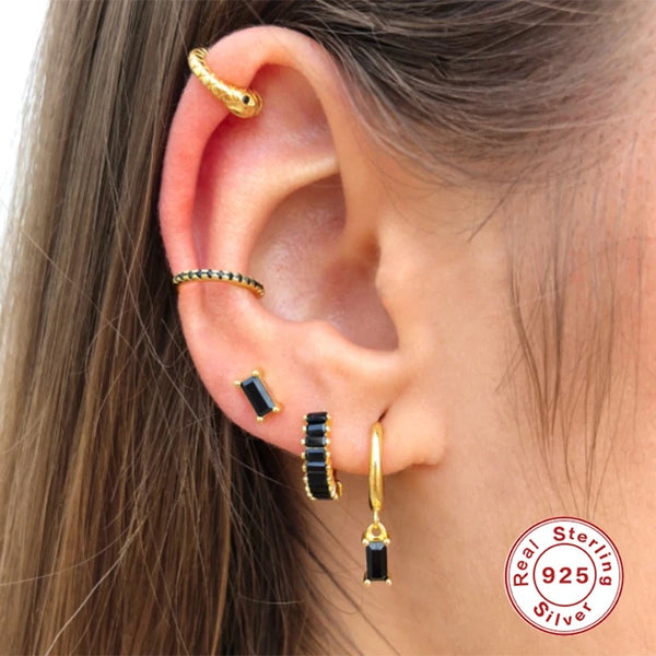 Zirconia Huggies Earring - Black