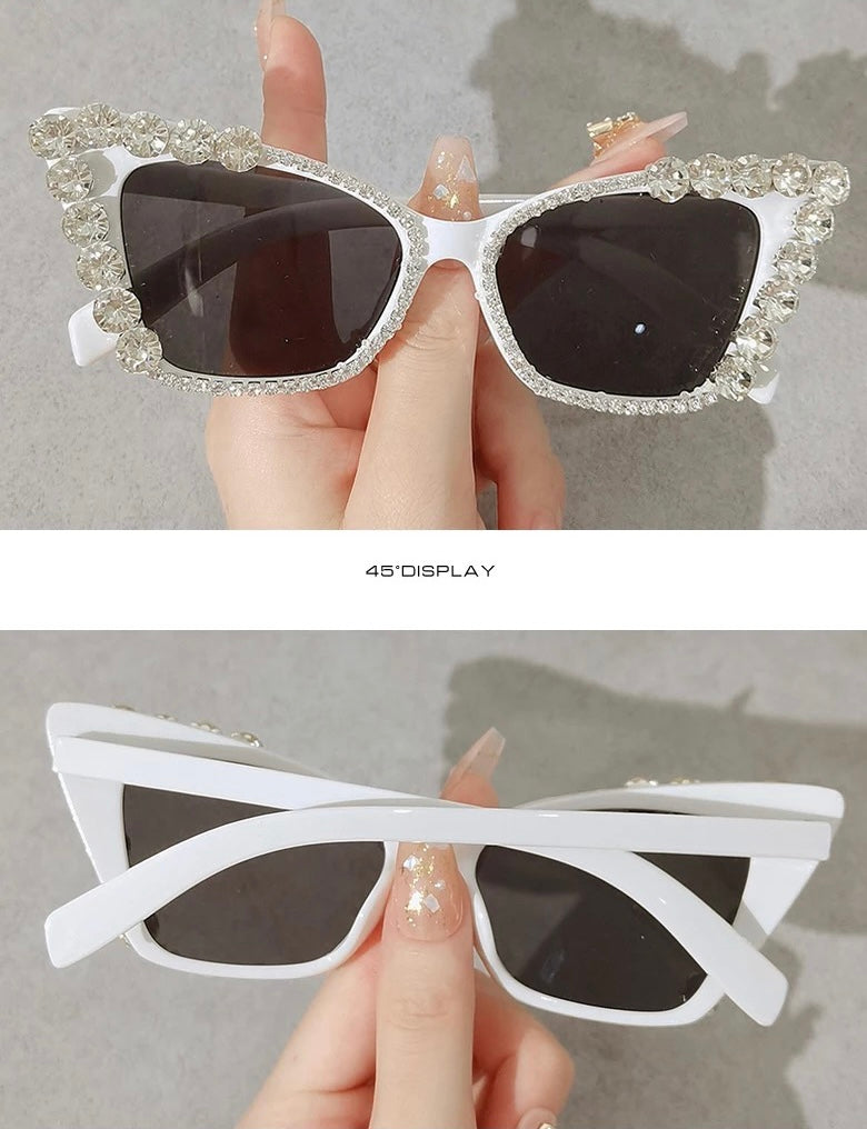 white Cat eyes rhinestones sunnies, french fashionn label, online womens accessories shop