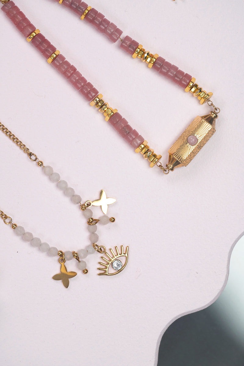 Pink Quartz Semi Precious Stones Necklace