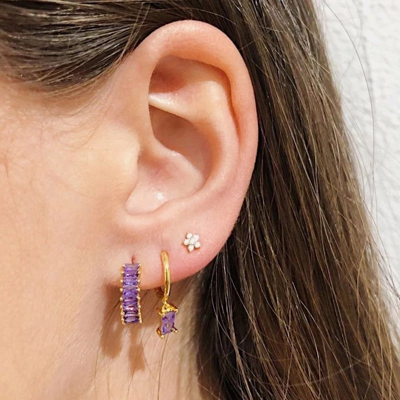 Zirconia Mini Hoop Earrings - Lilac