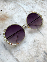 affordable sunglasses, gold pearl round sunnies, french fashion label, online womens accessories shop