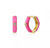 Enamel Huggie Earrings - Dark Pink