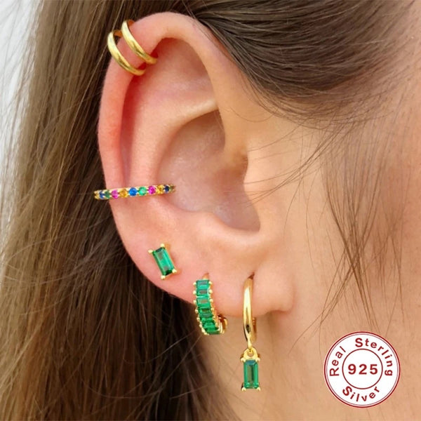 Zirconia Mini Hoop Earrings - Green
