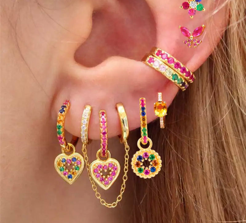 Mini Heart Earrings - Multi