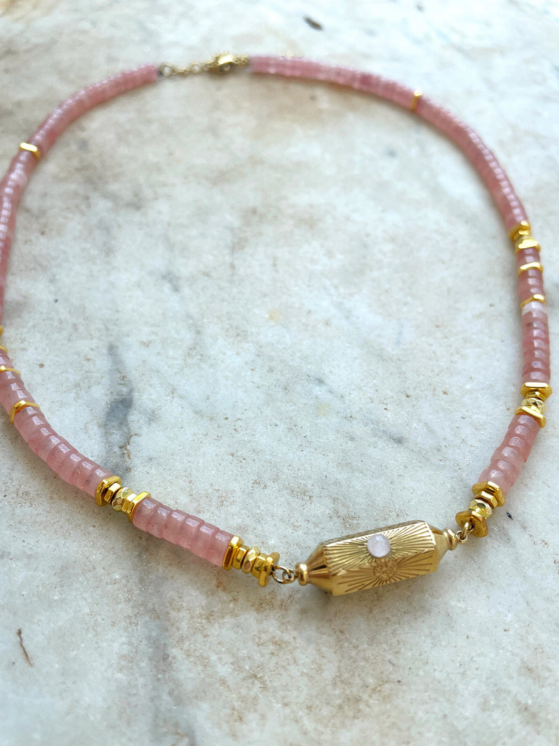 Pink Quartz Semi Precious Stones Necklace