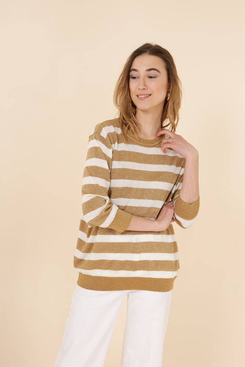 French style top, Feminine clothing, Womens tops australia online, Knitwear sweater, gold lurex stripe jumper