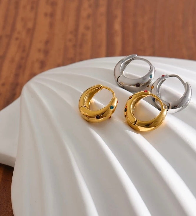 Multicoloured Zirconia Huggies Earrings