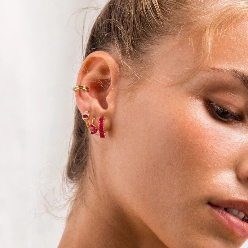 Zirconia Mini Hoop Earrings - Pink