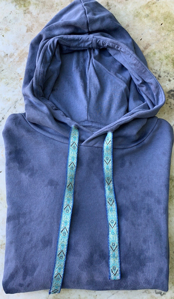Tie Dye Cropped Hoodie With Aztec Drawstring