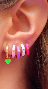 Enamel Huggie Earrings - Purple