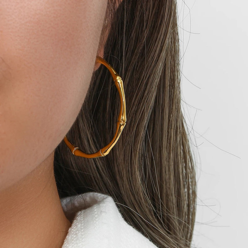 Bamboo Style Gold Hoop Earrings