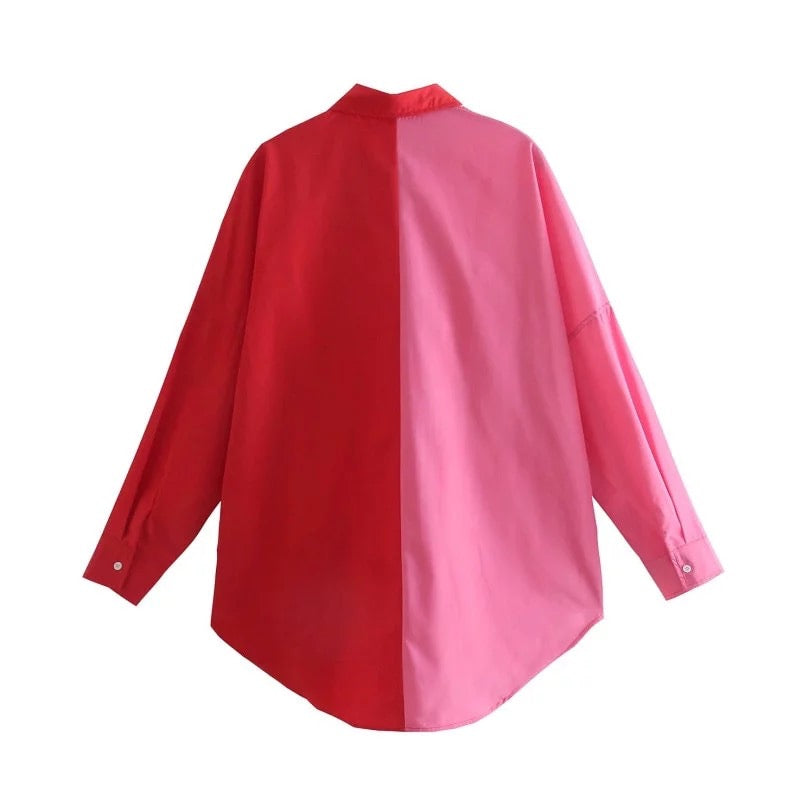 French Fashion top, parisian shirt, pink and red top, french label , cotton tops