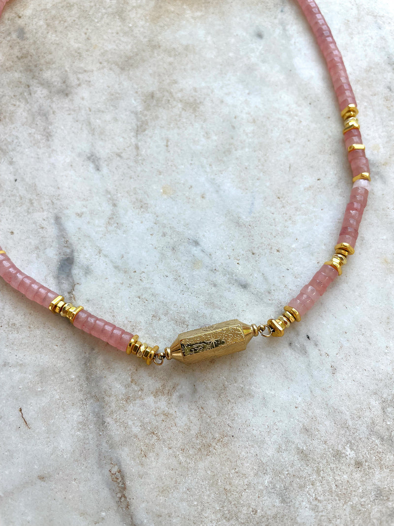 Pink Quartz Semi Precious Stones Necklace