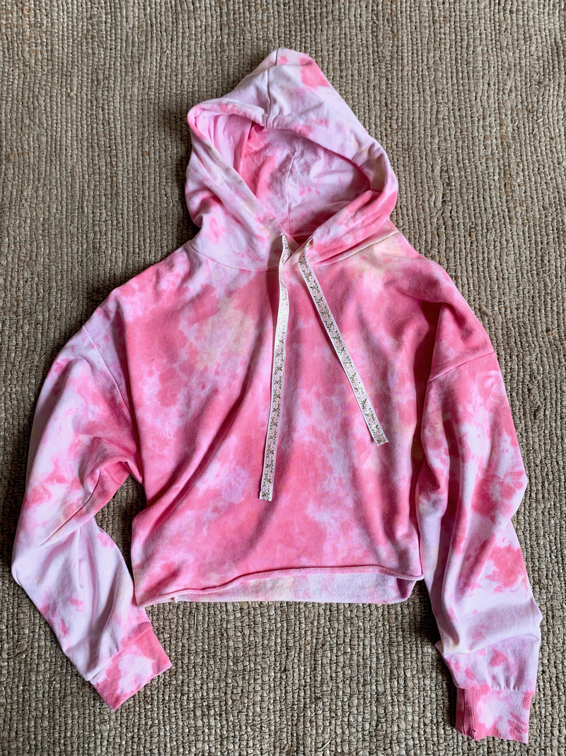 Tie Dye Cropped Hoodie - Pink Multi