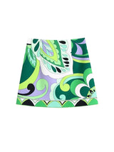 boho clothes, green print, online french fashion label, retro skirt, parisian womens skirt, online fashion skirts