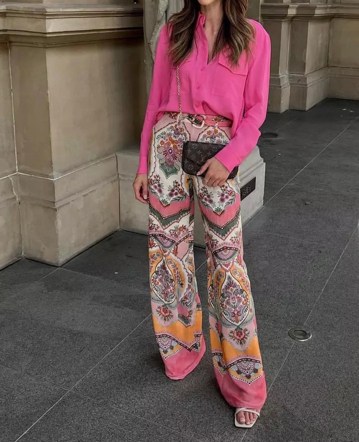high waisted pant, french fashion label, printed pants, womenswear, Parisian label