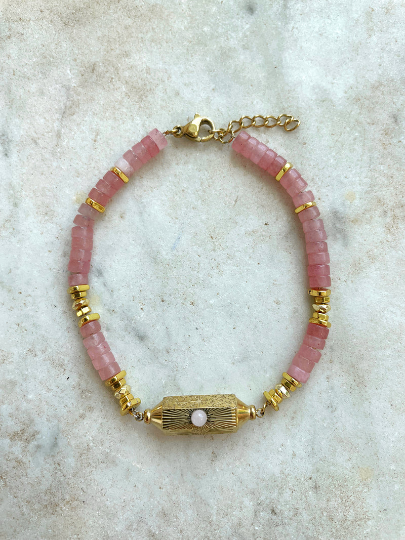 Pink Quartz Semi Precious Stones Bracelet