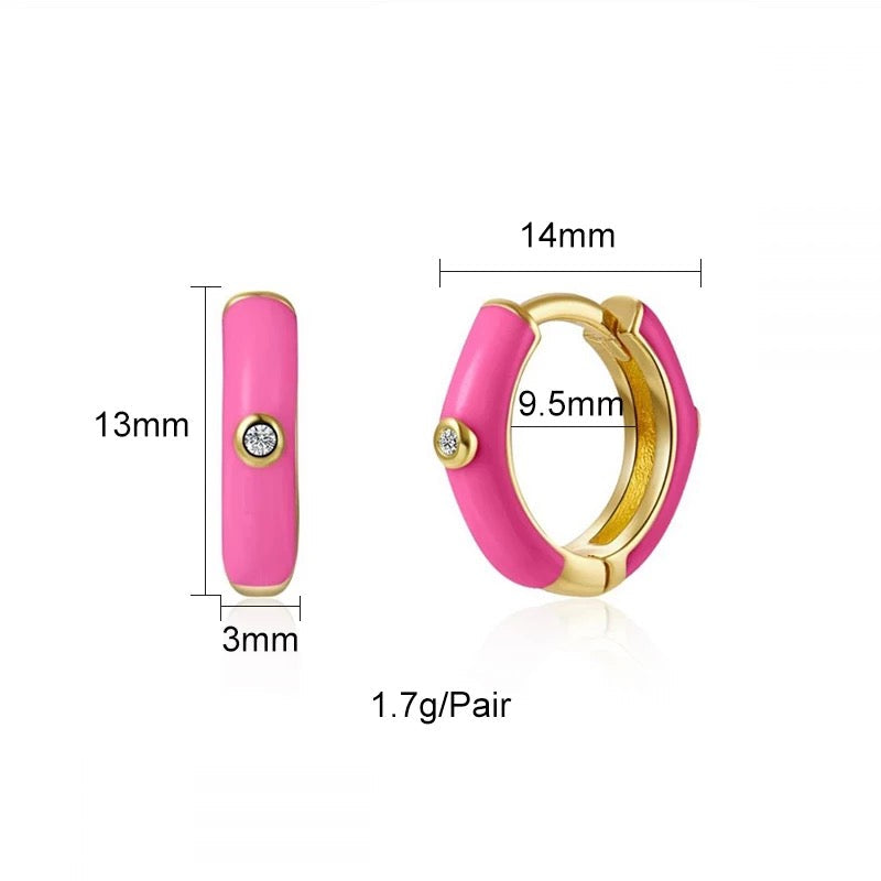 Enamel Huggie Earrings - Pink