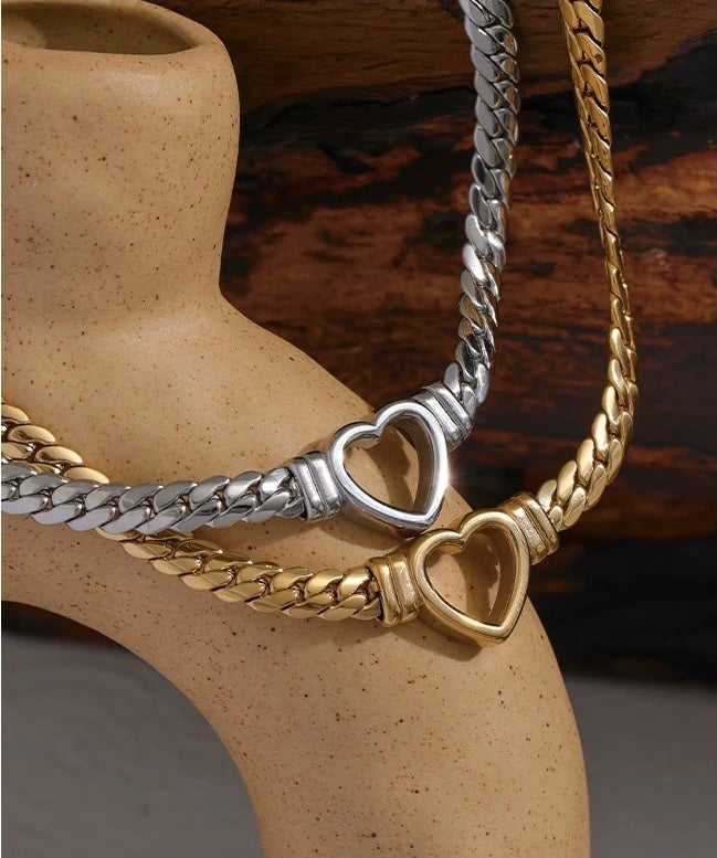 Heart Plated Gold Snake Chain Necklace
