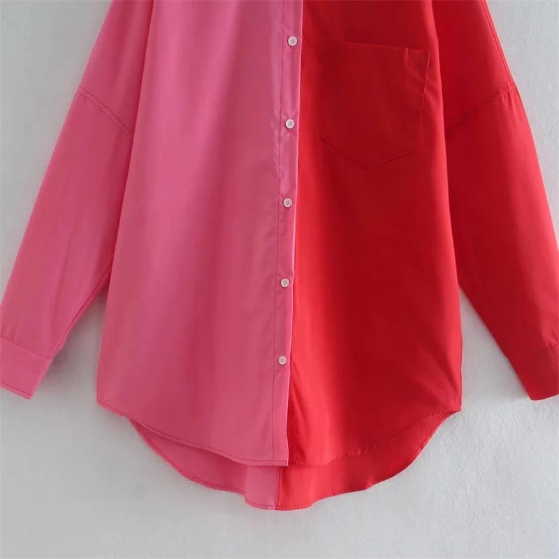French Fashion top, parisian shirt, pink and red top, french label , cotton