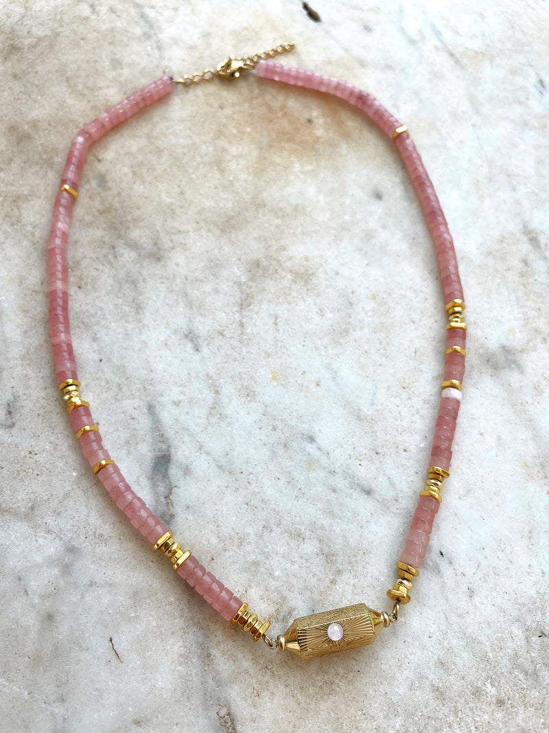 Pink Quartz Semi Precious Stones Necklace