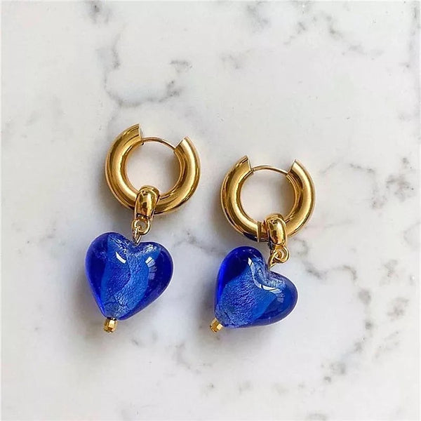 BlueGlass Heart Drop Earrings