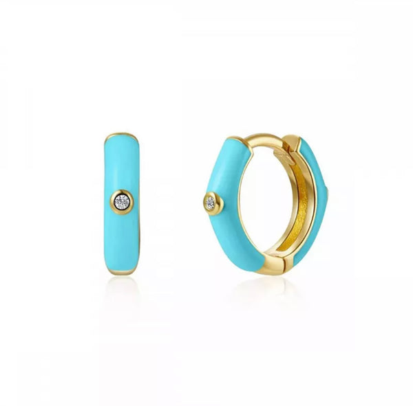 Enamel Huggie Earrings - Turquoise