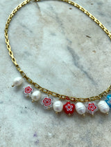 Chain With Glass Beads And Real Pearls Necklace